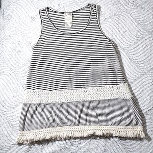 BLU•PEPPER black and cream striped with crocheted Fringe